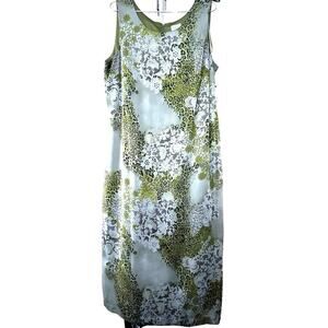 Vintage 90s Miss Dorby Plus Size Sleeveless Green Print Dress Abstract Sz 14W
